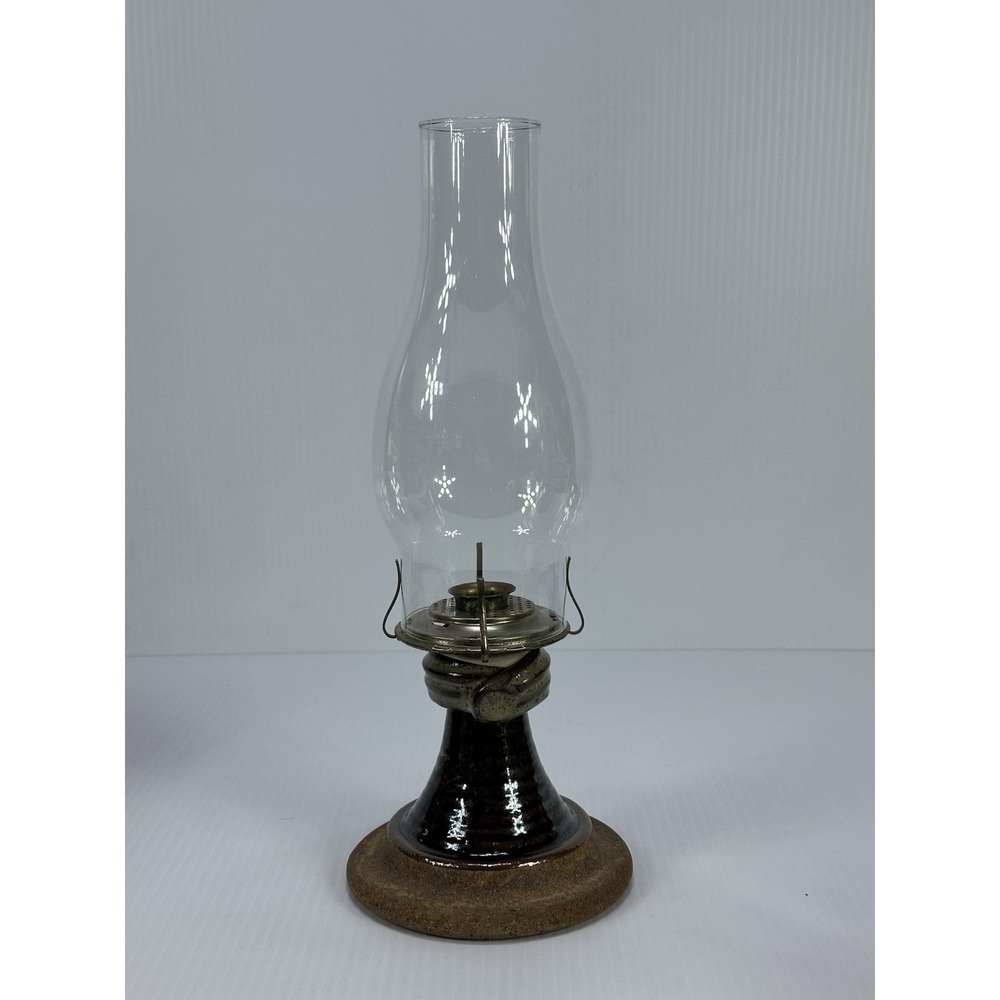Vintage Hand Thrown Art Studio Pottery Candlestick Holder Glass Hurricane Globe